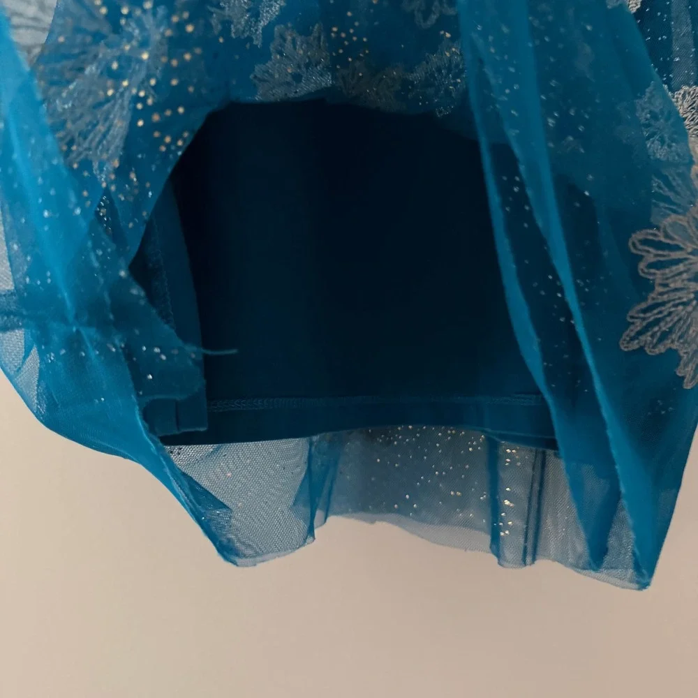 Hanna Andersson Disney Frozen Elsa Tulle Dress Teal Snowflake Girls 80 cm 12-18M